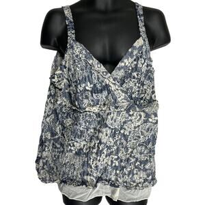 Y2K 2000s Avenue Tank Top Women sPlus 26 Blue Floral Lined V-Neck Nylon Fairy